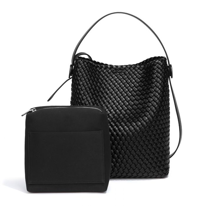 Black Weave Shoulder Handbag