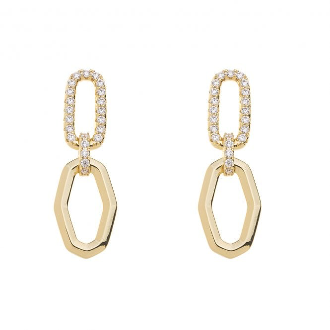 Gold & Crystal Hex Drop Earrings