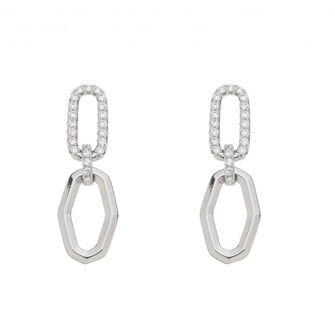 Silver & Crystal Hex Drop Earrings