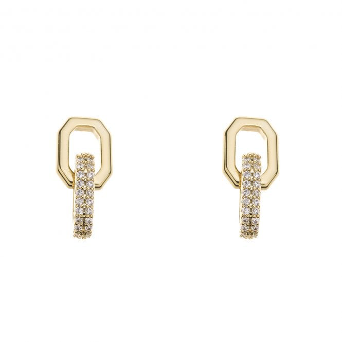 Gold Hex & Crystal Drop Earrings