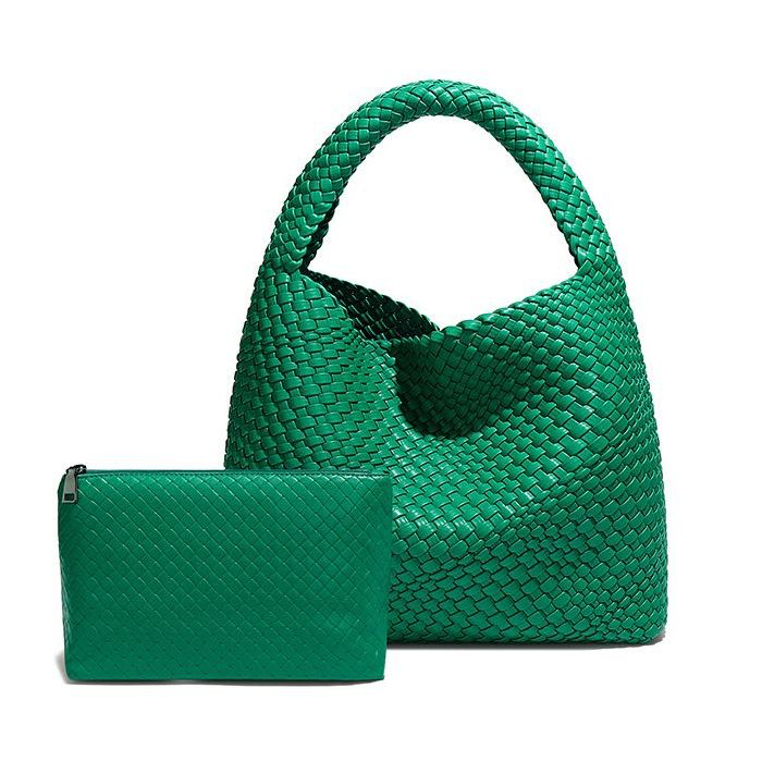 Jade Green Weave Shoulder Handbag