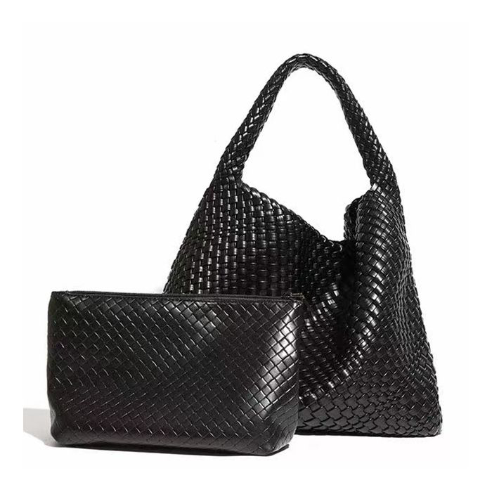 Black Weave Shoulder Handbag