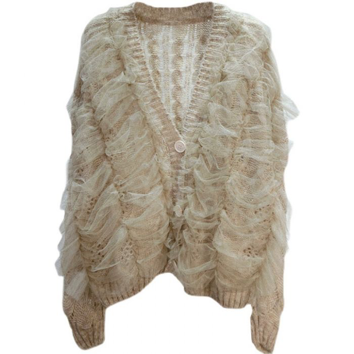 Beige Ruffle Front Cardigan