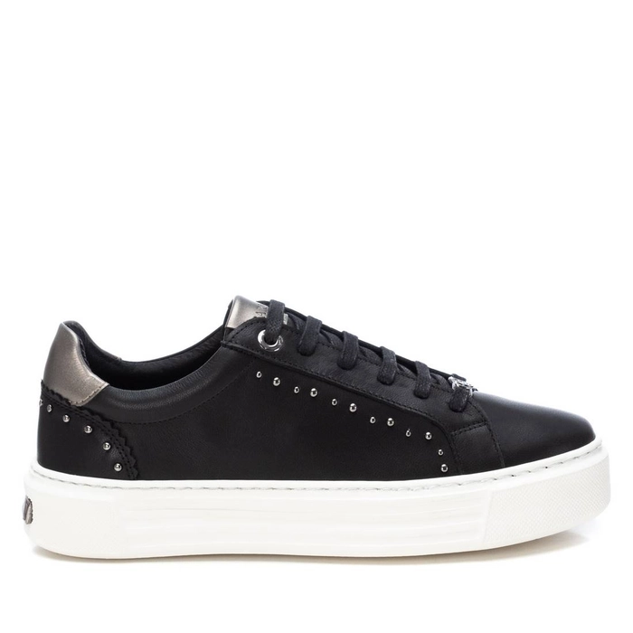 Carmela Black Leather Studded Platform Trainers