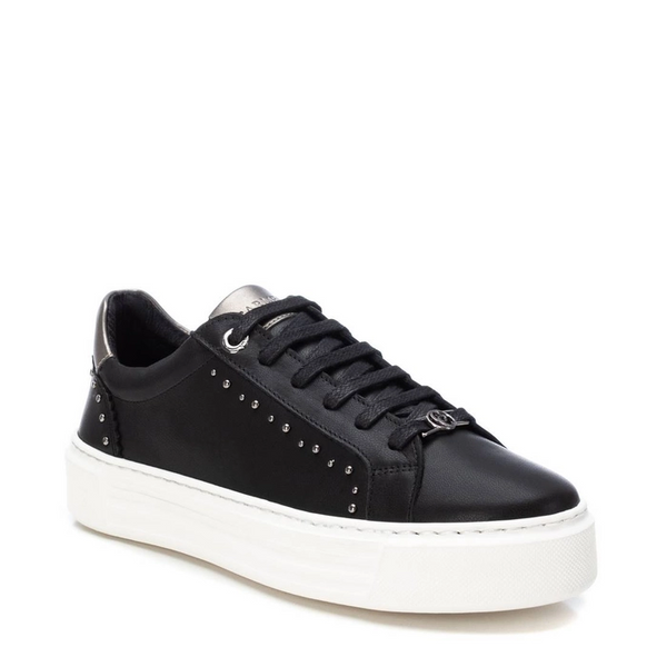 Carmela Black Leather Studded Platform Trainers