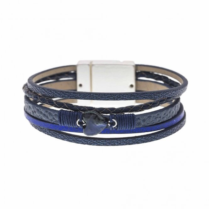 Navy Leather Layered Bracelet