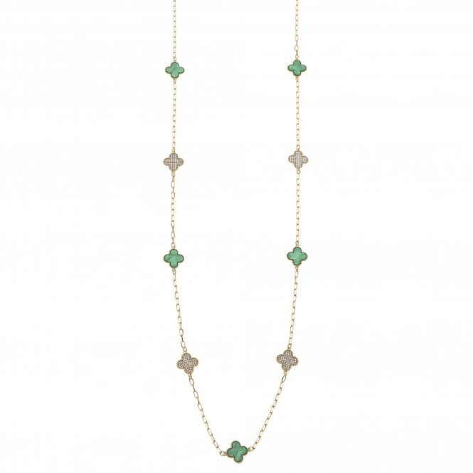 Gold Crystal & Green Club Long Necklace