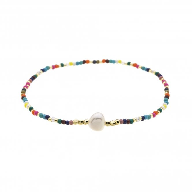 Multi Coloured Beaded & Pearl Bracelet