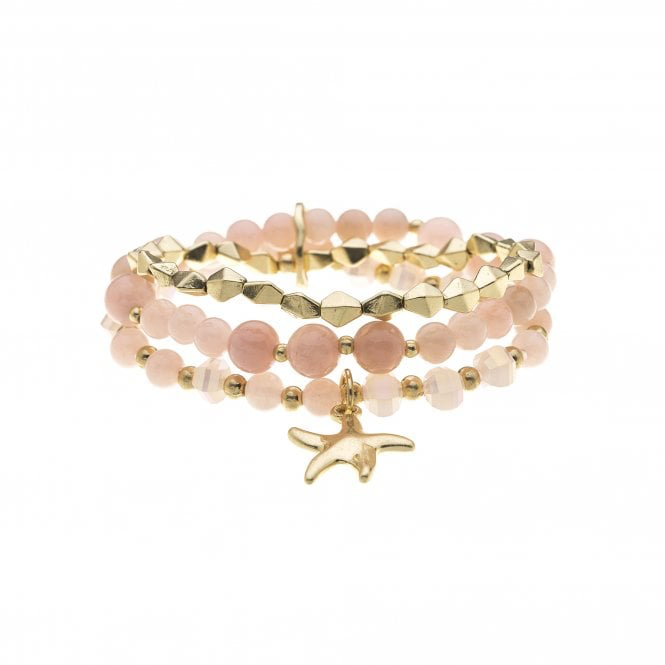 Pink & Gold Beaded Layered Bracelet