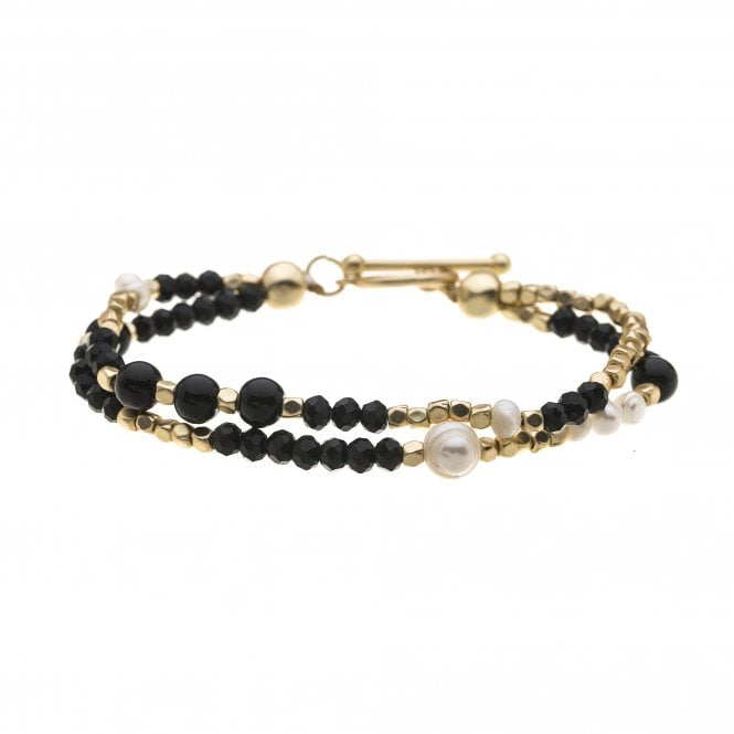 Black & Gold Beaded Layered Bracelet