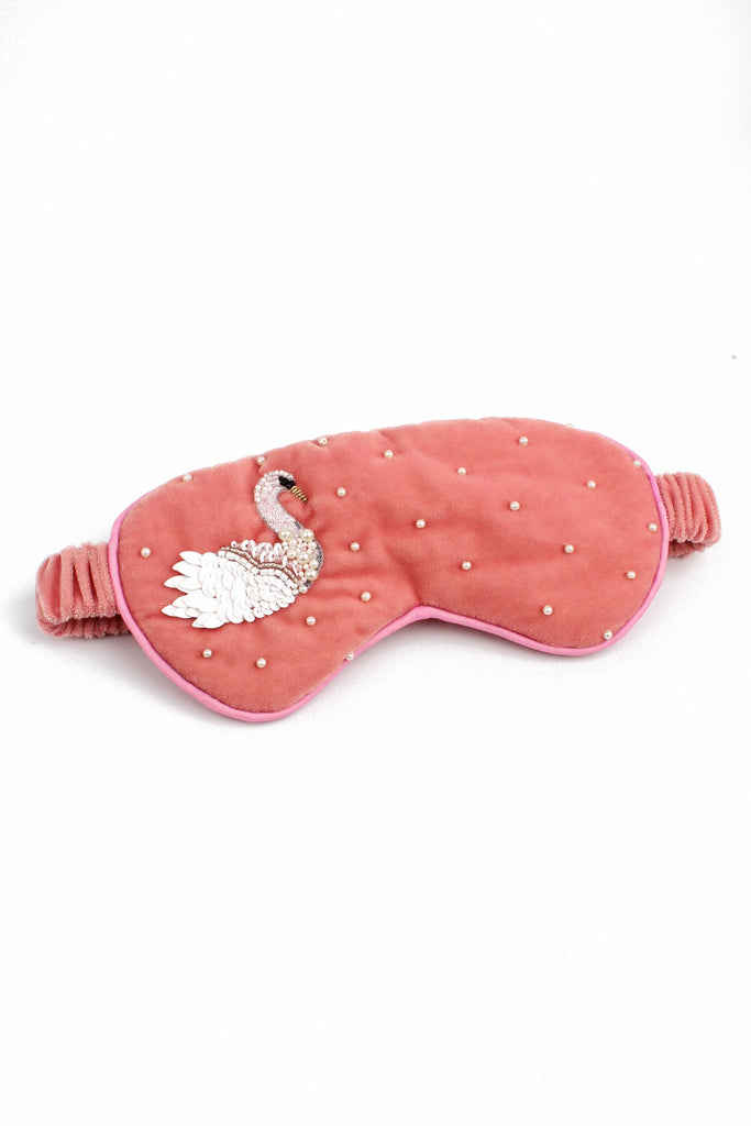 Pink Beaded Swan Velvet Eyemask