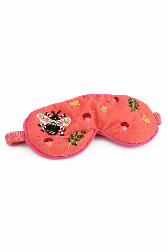 Coral Floral Bee Beaded Velvet Eyemask