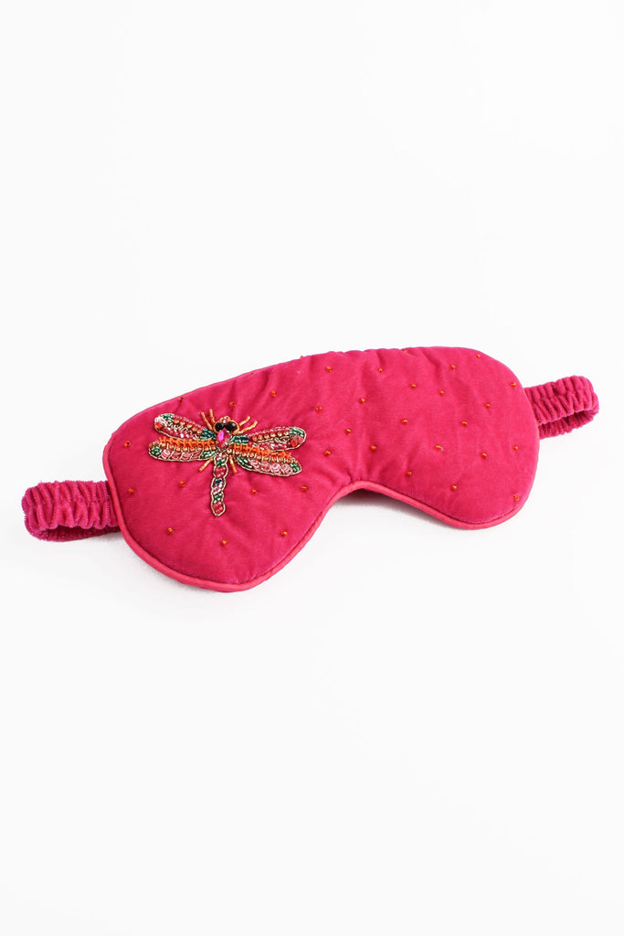 Pink Beaded Dragonfly Velvet Eyemask