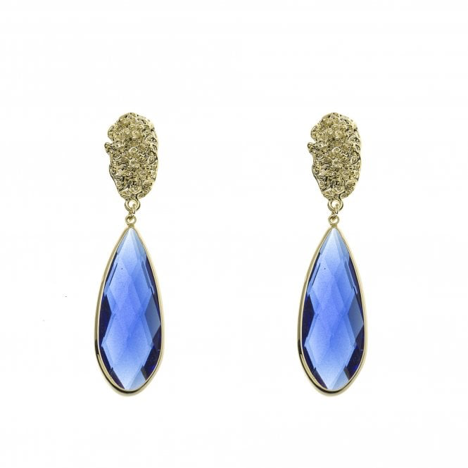 Gold & Blue Crystal Drop Earrings