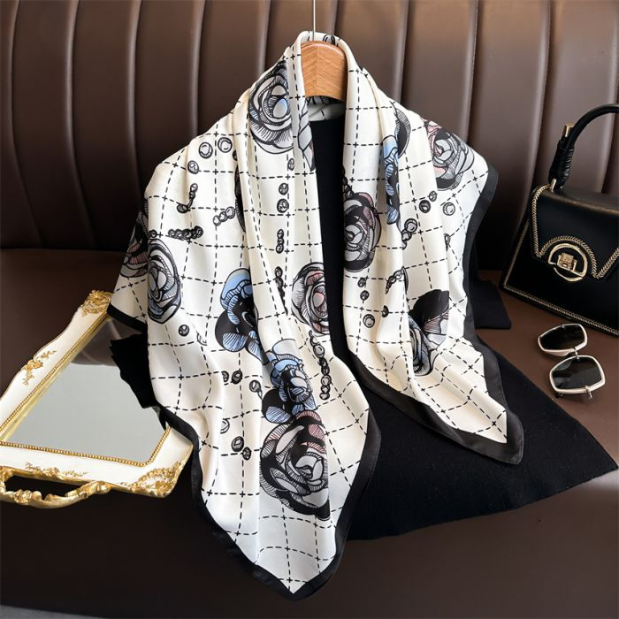 White Rose Print Neck Scarf