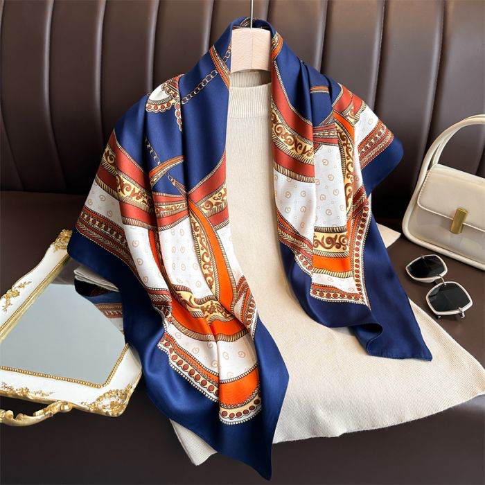 Navy & Orange Patterned Neck Scarf