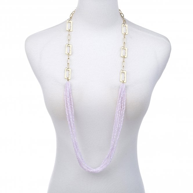 Gold & Pink Crystal Long Layered Necklace