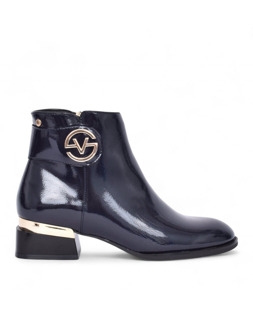 Patrizio Como Agen Navy Patent Low Block Heel Boots