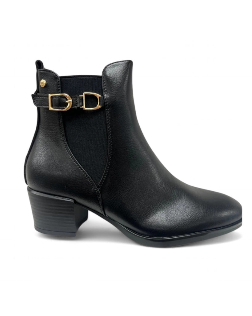 Patrizio Como Dinard Black Block Heel Ankle Boots with Bukcle Detail