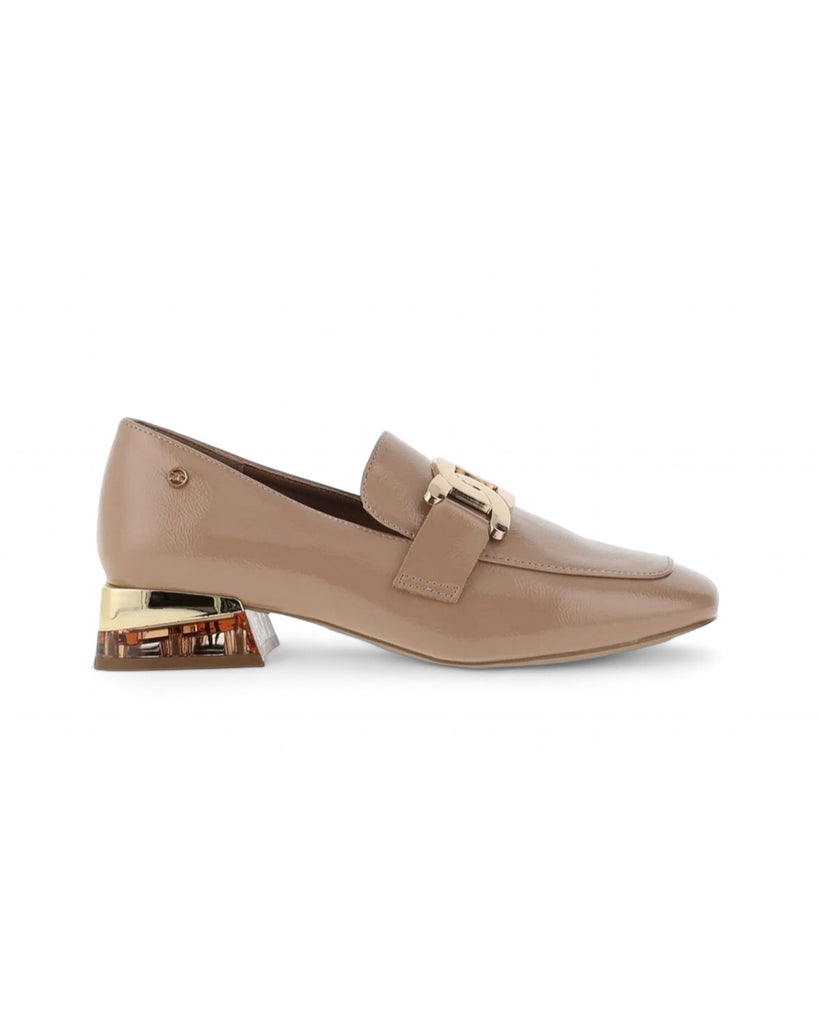 Zanni & Co Laocai Blush Patent Heeled Loafers with Gold Details