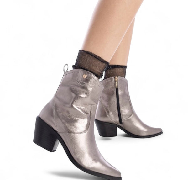 Carmela Leather Pewter Western Boots