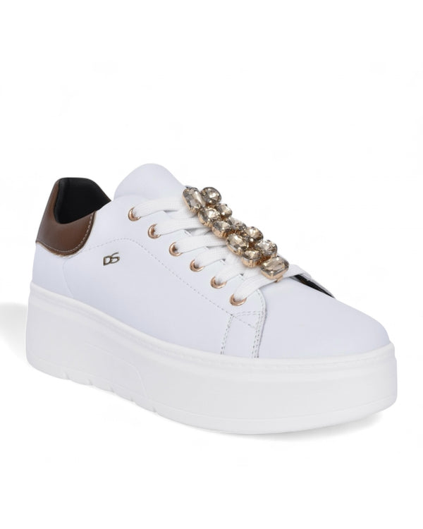 Donna Serena White Platform Leather Trainers