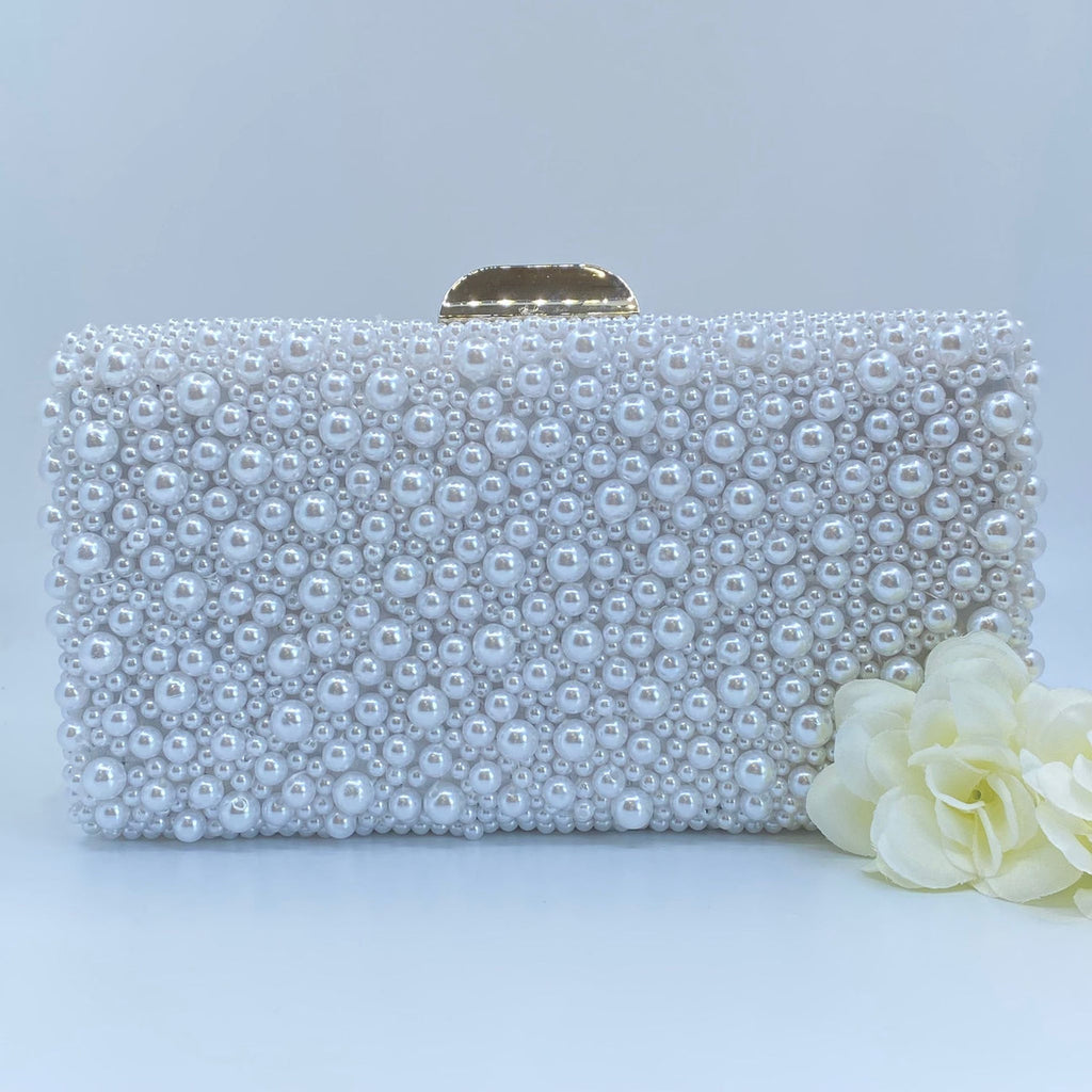 White Pearl & Silver Clutch Bag