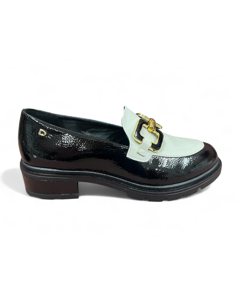 Donna Serena Black & White Leather Loafers