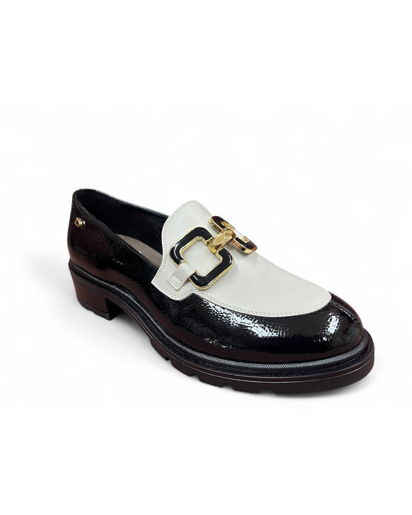 Donna Serena Black & White Leather Loafers