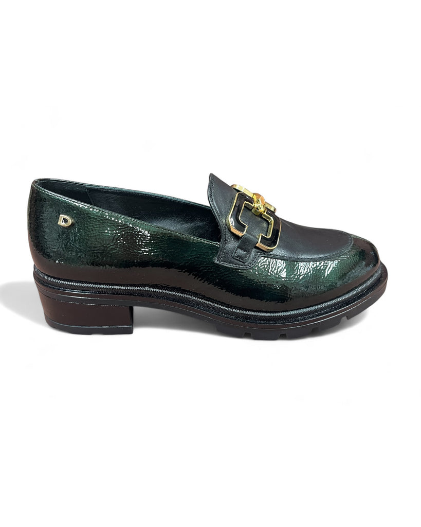 Donna Serena Green Leather Loafers