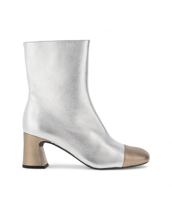 Unisa Meila Metallic Silver Heeled Boots with Gold