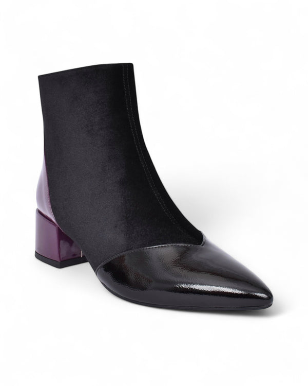 Dancing Matilda Acrobat 014 Black Ankle Boots with Purple Patent Heel