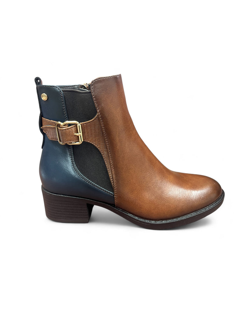 Patrizio Como Ferrara Tan & Navy Block Heel Ankle Boots