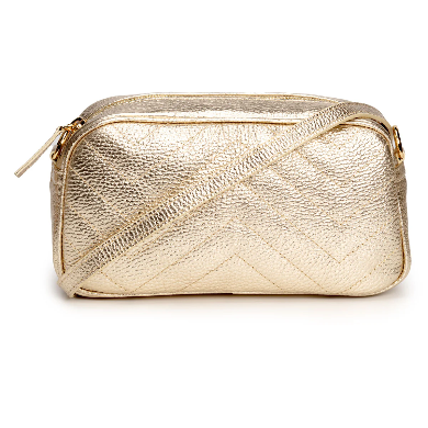 Gold Quilted Leather Crossbody Handbag