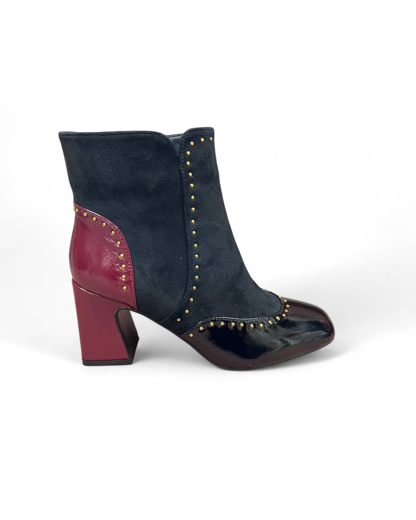 Dancing Matilda Acrobat 011 Black Ankle Boot with Maroon Heel