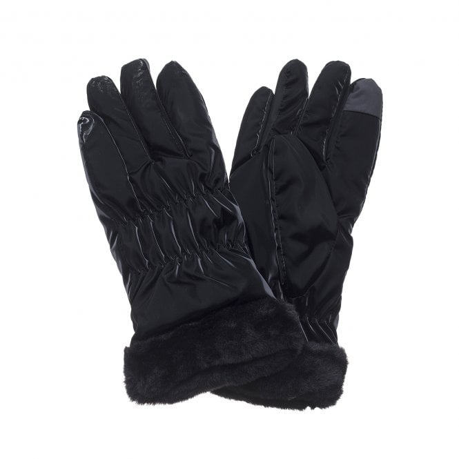 Shiny Black Faux Fur Trim Gloves