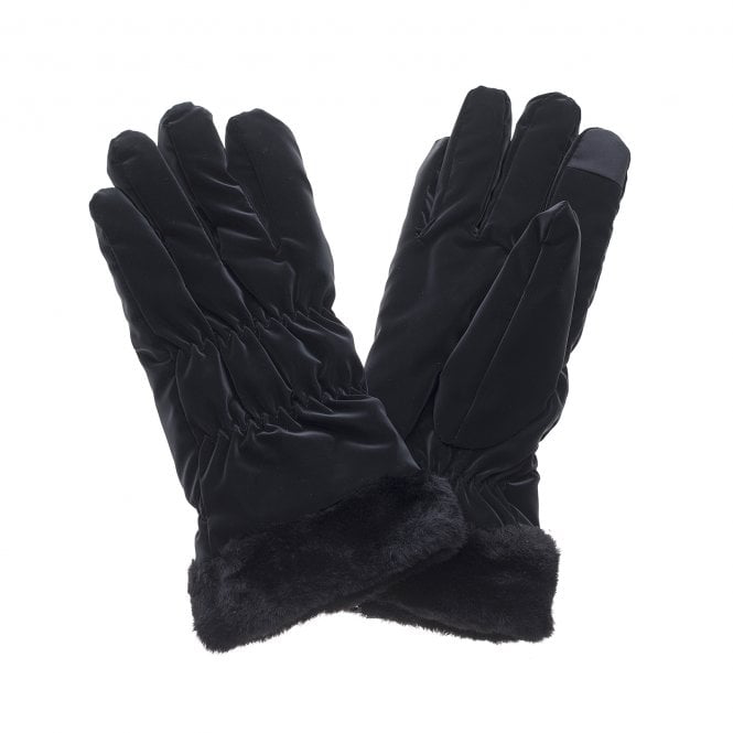 Black Faux Fur Trim Gloves