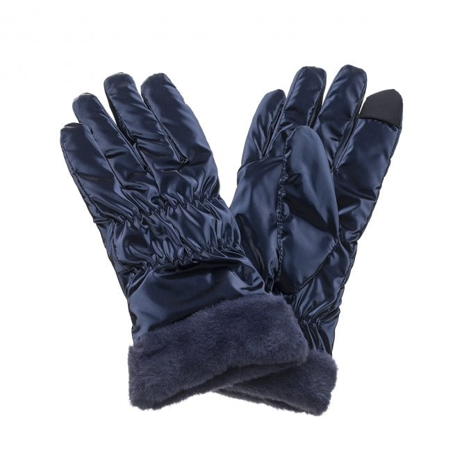 Navy Faux Fur Trim Gloves