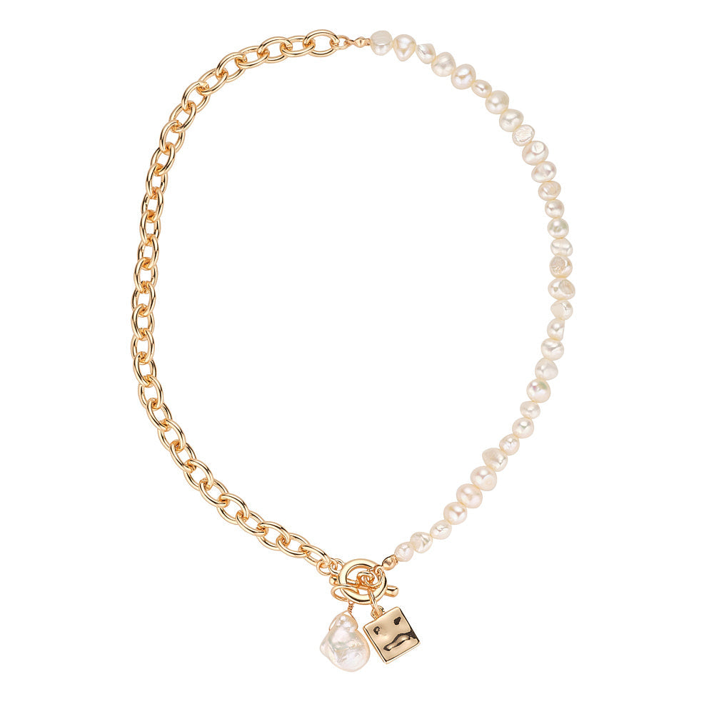 Gold & Freshwater Pearl Charm Necklace