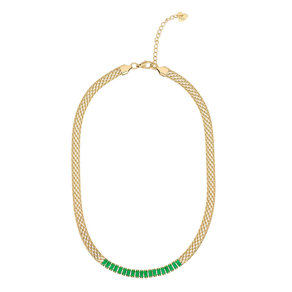 Emerald & Gold Mesh Necklace
