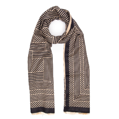 Black & Sand Geometric Luxury Scarf