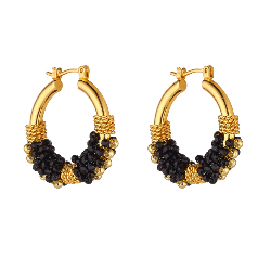Black & Gold Cluster Hoop Earrings