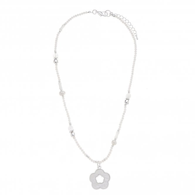 Silver & White Flower Drop Necklace
