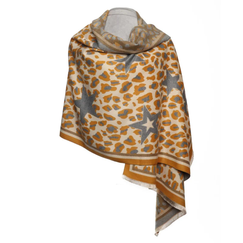 Beige & Camel Leopard Print Scarf