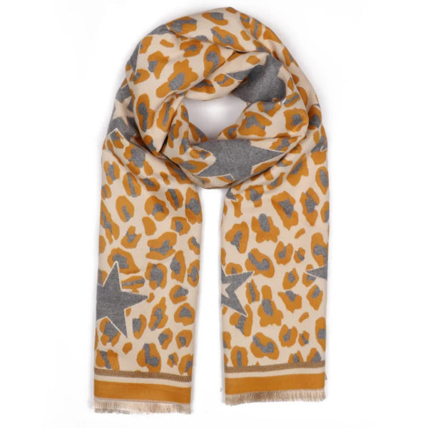 Beige & Camel Leopard Print Scarf