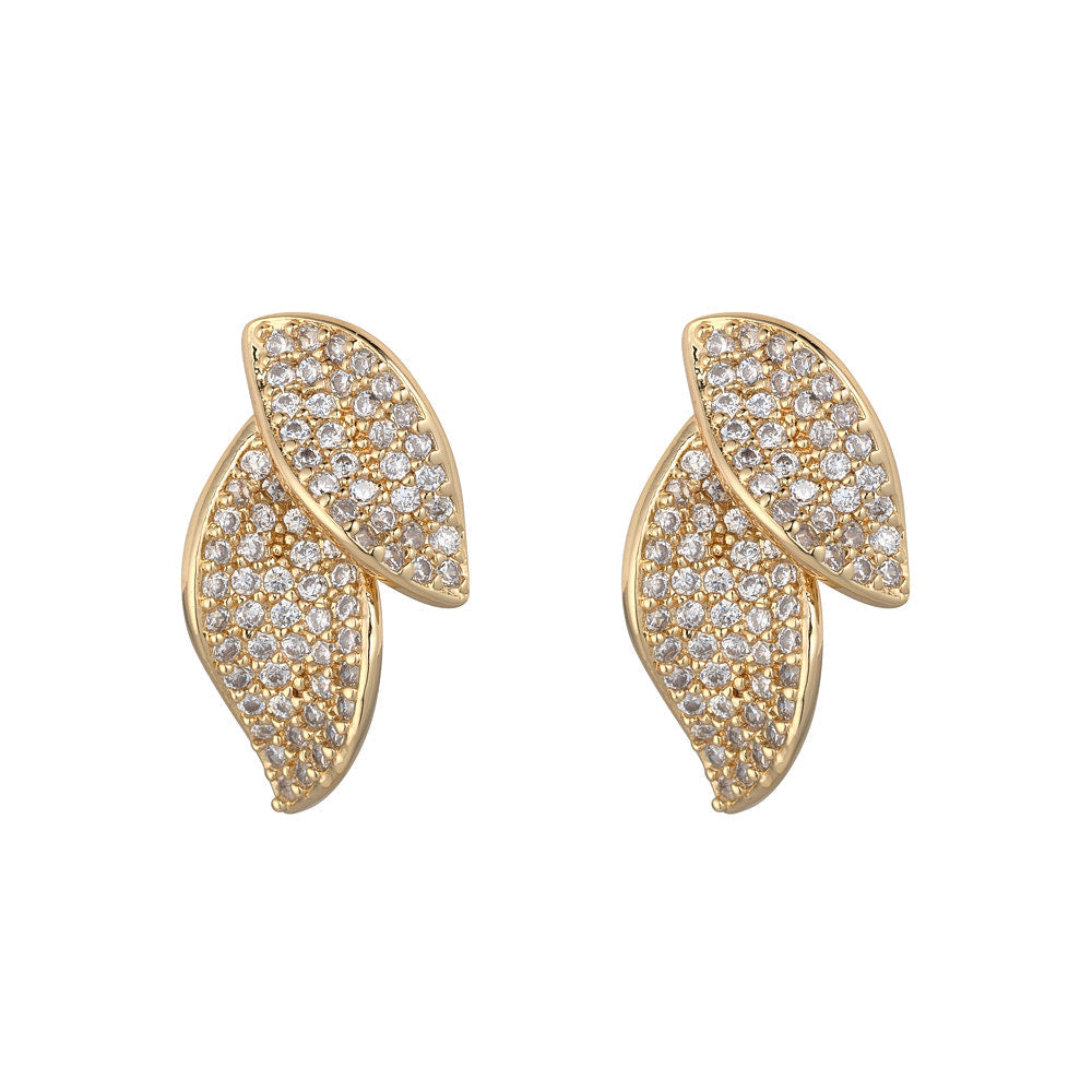 Gold Crystal Duo Leaf Earrings