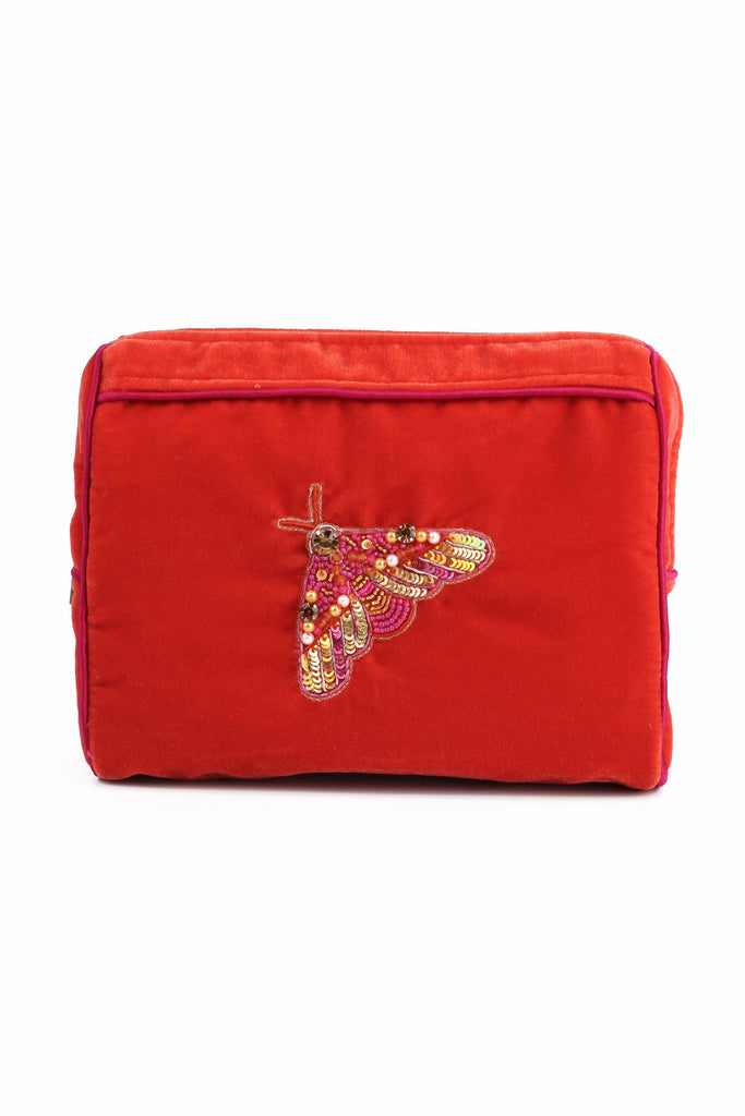 Orange Moth Embellished Makeup Pouch