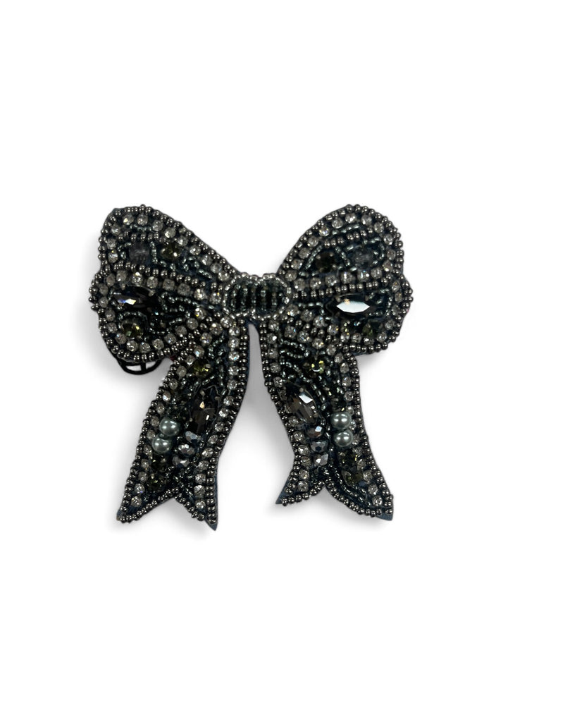 Silver Beaded Bow Brooch