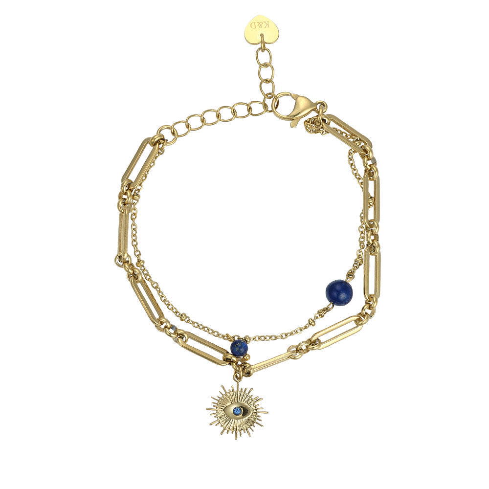 Gold & Semi Precious Lapis Stone Layered Bracelet