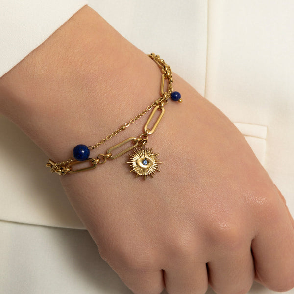 Gold & Semi Precious Lapis Stone Layered Bracelet